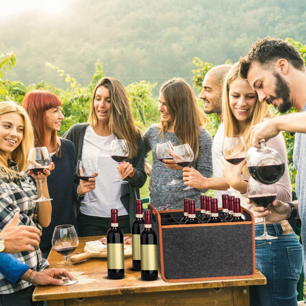 Wine Travel Bag 6/12-Bottle Felt Wine Carrier Storage Box with Divider