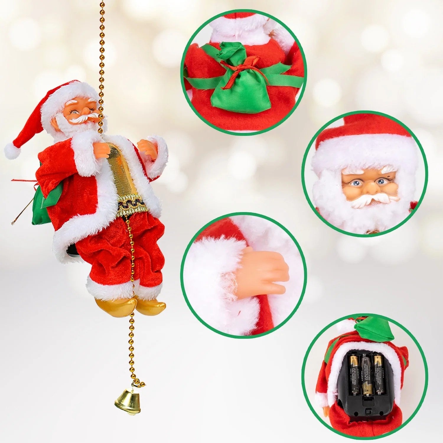 Electric Christmas Santa Claus Climbing Rope Ladder Musical Toy For Xmas Decor