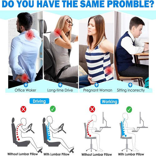 Lumbar Back Memory Foam Pillow Car Office Wheelchair Seat Support Cushion