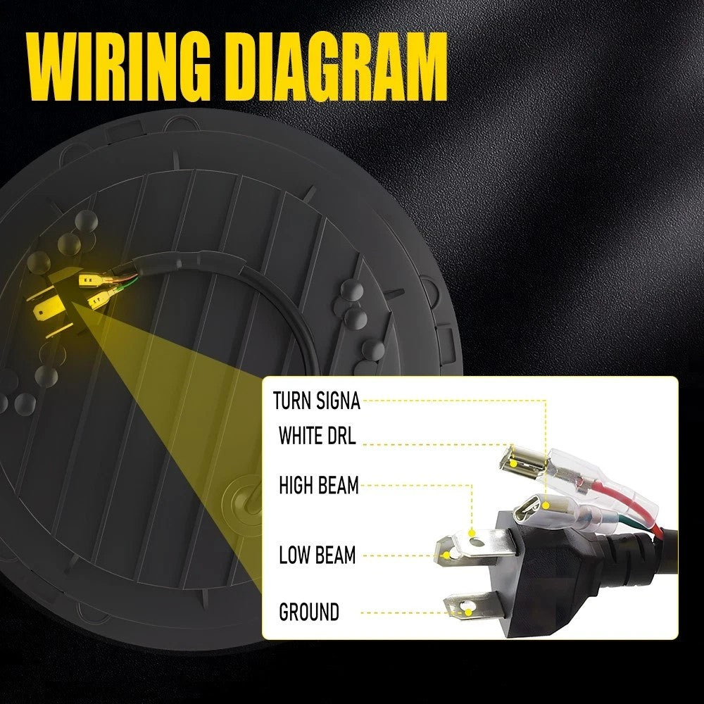 Universal Motorcycle Headlight 7" inch Motorbike Hi/Lo LED Front Light Headlamp