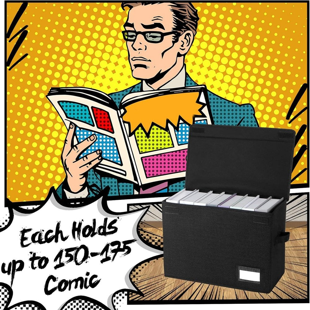 Eco-Friendly Black Comic Book Box 15.8" x 7.8" x 11.8" - Collapsible & Stylish