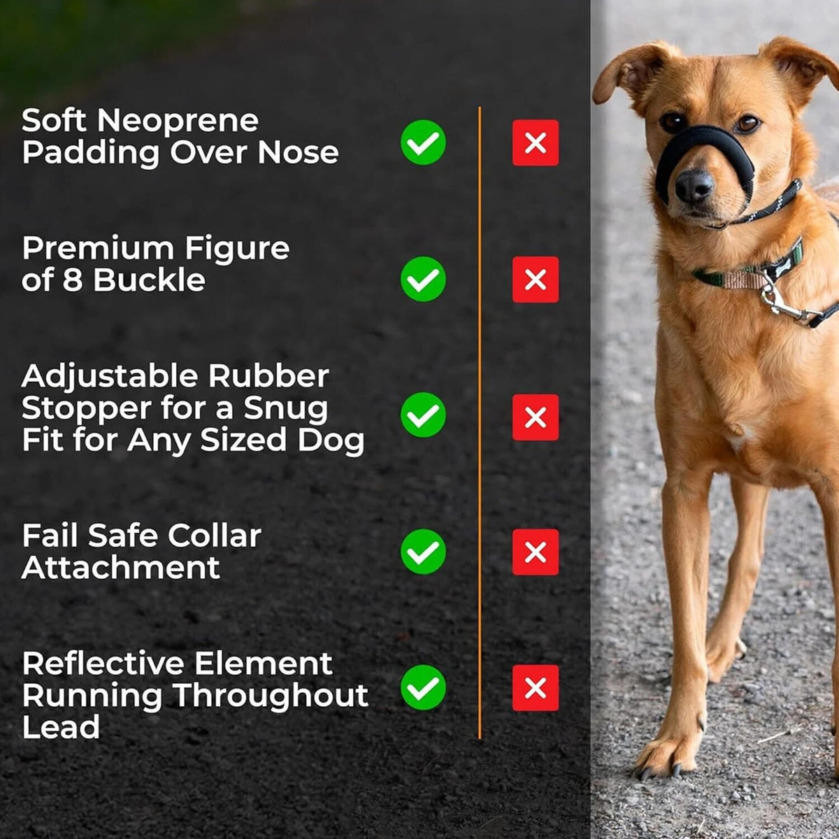 Figure of 8 Dog Lead With Padded Nose Loop-Anti Pull Dog Lead Stop Dog's Pulling