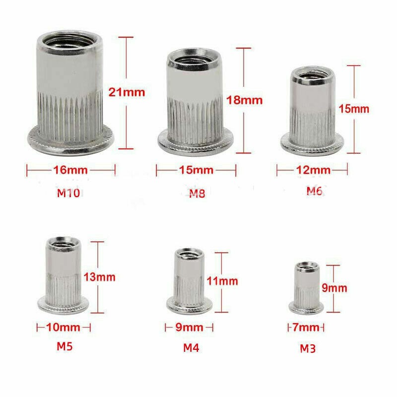 165Pcs Stainless Steel Rivet Nut Metric Blind Threaded Nuts Nutserts M3-M10