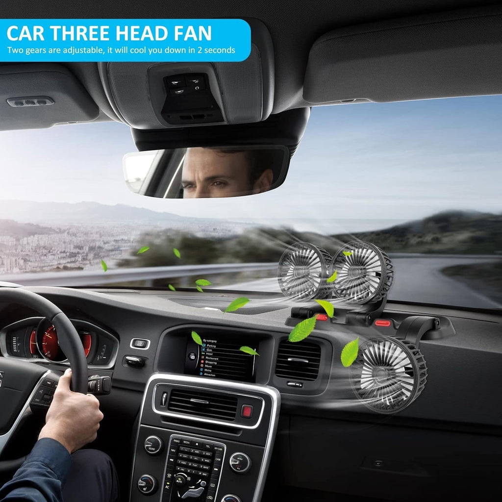 USB Double Car Fan 2 Speed 360° Quiet Mini Cooling Fan for SUV Truck Office