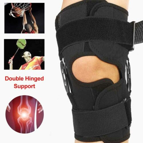 Hinged adjustable neoprene knee support brace with unique strap design