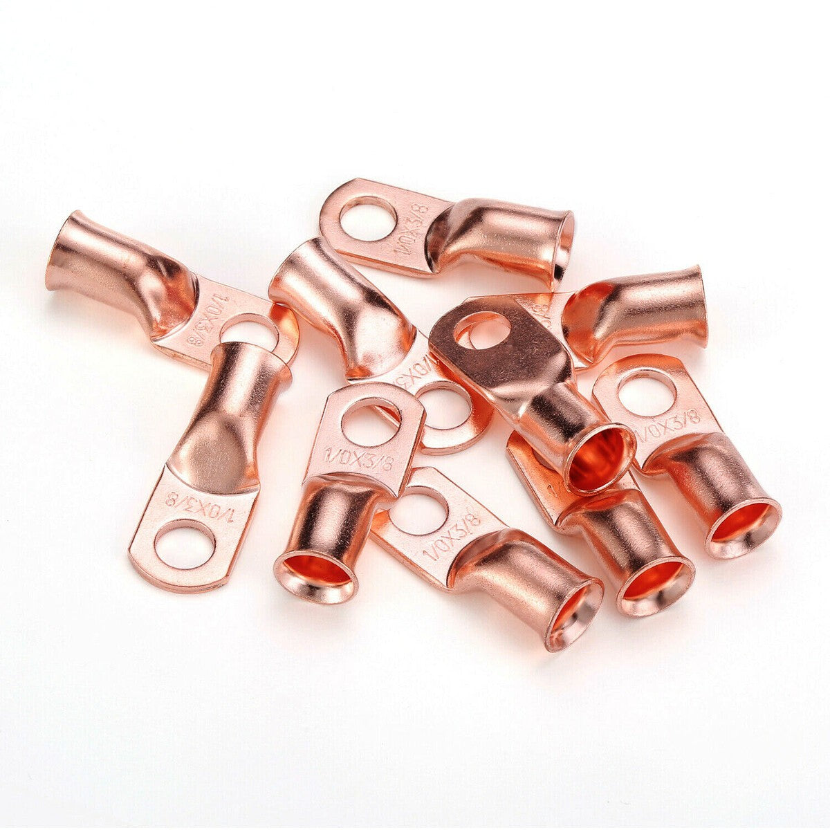 10pcs 1/0 AWG Gauge Copper Lugs w/ RED & BLACK Heat Shrink Ring Terminals