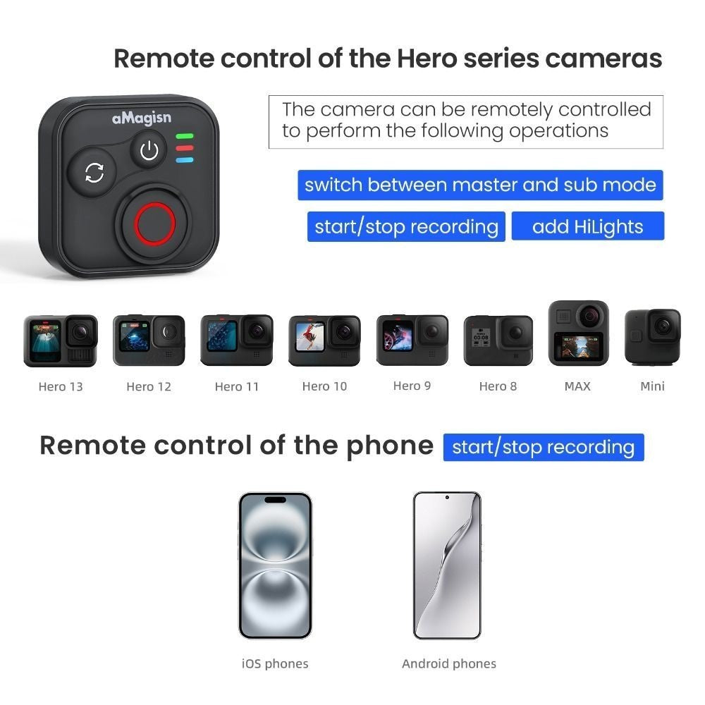 Bluetooth Remote Control for Insta360 X5/X4/AcePro 2/DJI Action 5 Pro