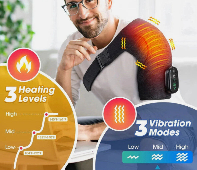 Heated Vibration Shoulder Massager Wrap Rotator Cuff Brace Pain Relief Electric+