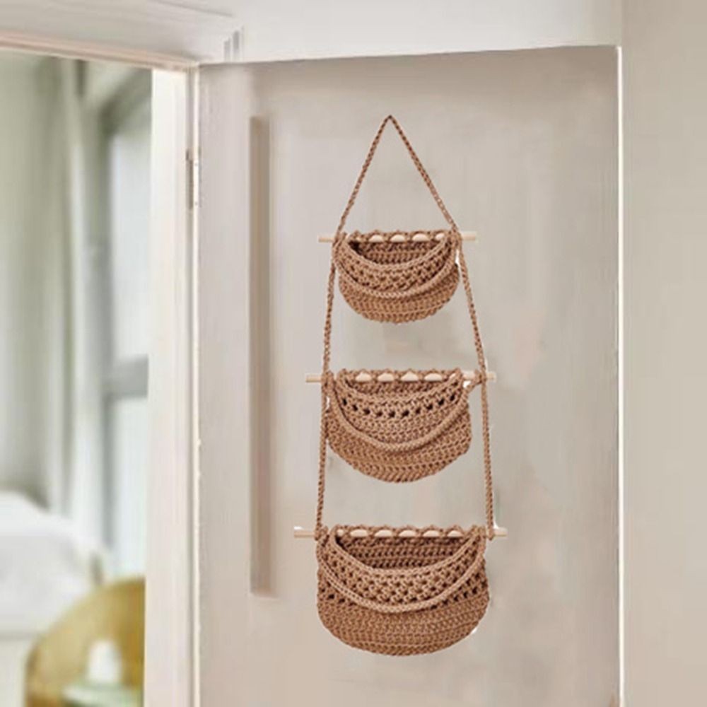1/3-Tier Macrame Fruit Hammock Storage Basket Hanging Vegetable Holder Pockets