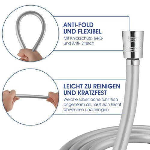 Smooth Matt Silver Shower Hose Brass Pipe Standard Bore PVC Long Flexible 1.5/2m