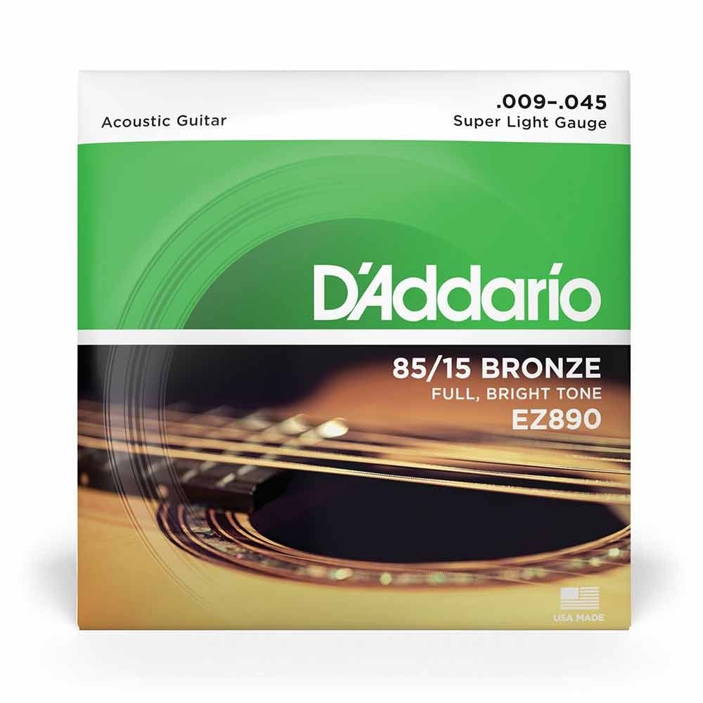 Acoustic Guitar Strings, Super Light EZ890 By D'Addario, 9 - 45 Gauge B