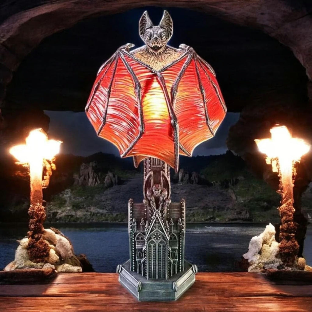 Gothic Bat Wing Night Light, Red Glow LED Lamp Halloween Cathedral Home Decor