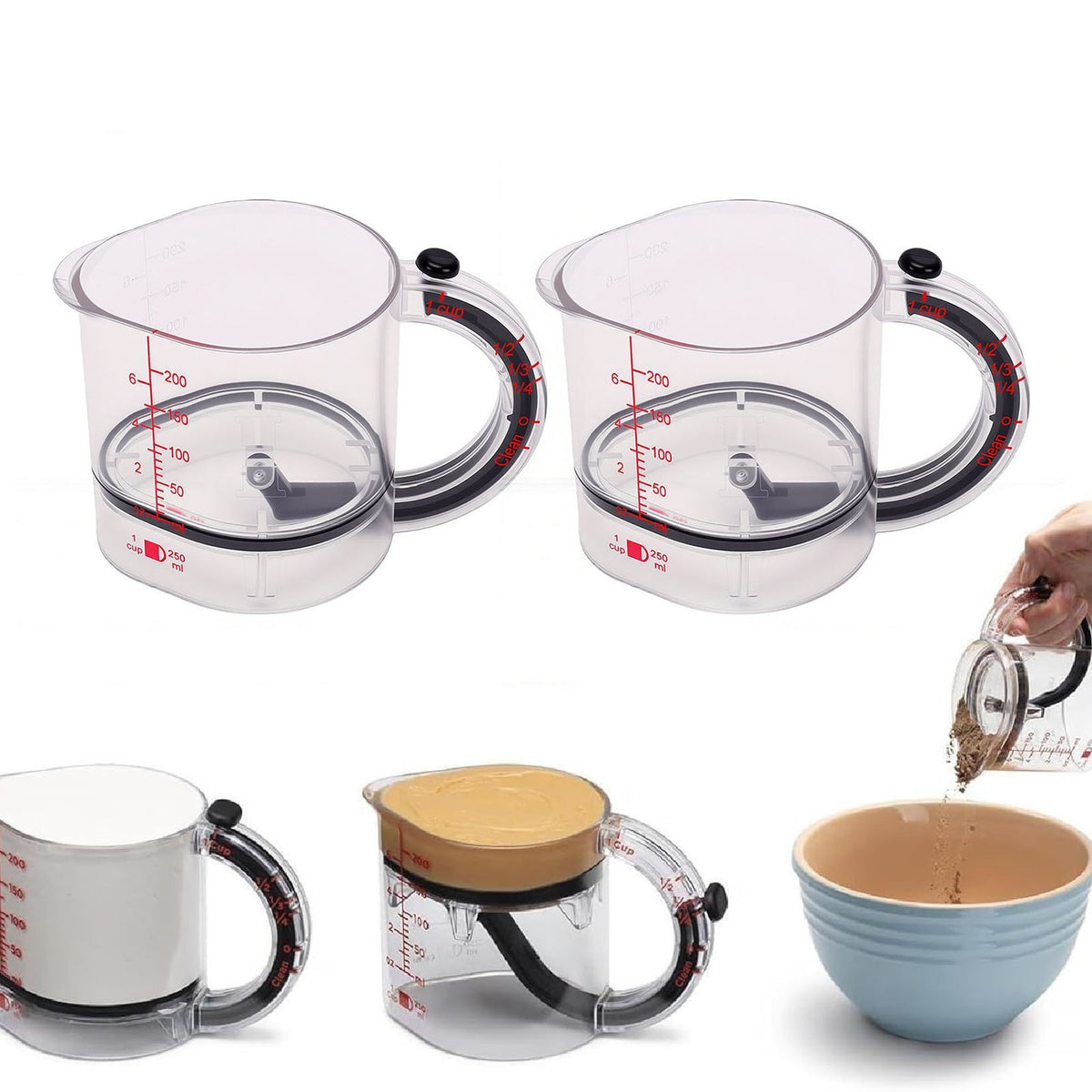 2x Adjustable Measuring Cup Multi Function 4 In 1 Measuring Cup With NEW
