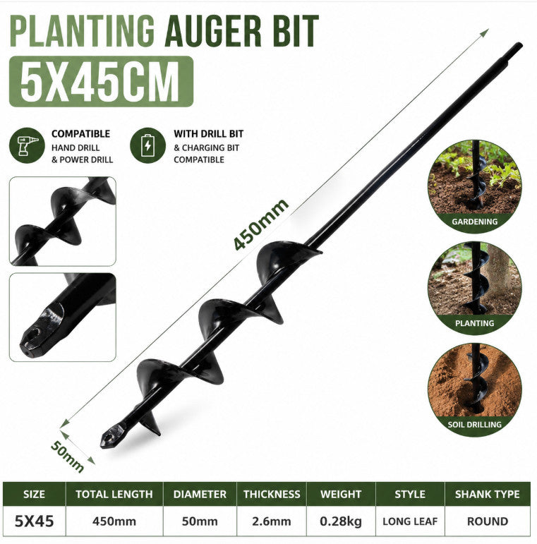 Auger Spiral Drill Bit Post Hole Digger Fence Borer Garden Yard Planting Tool