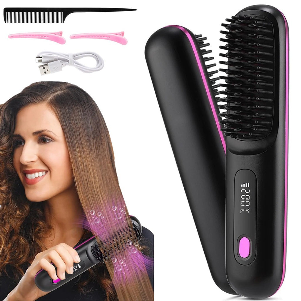 Portable Hair Straightener Brush Antiscald Hair Cordless Hair Straightener Brush
