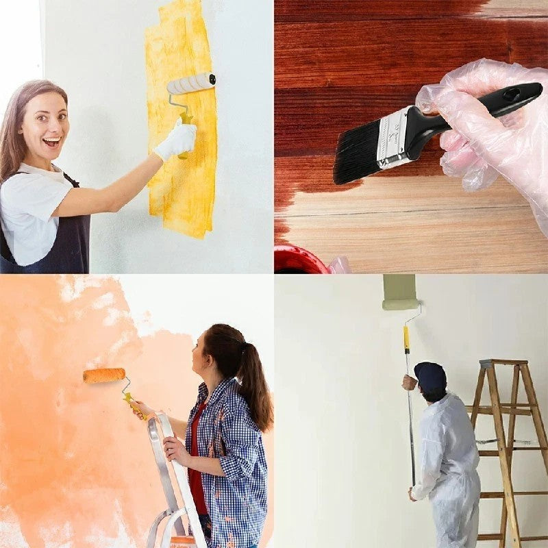 Paint Roller Set with Extension Pole Tray Brush and Roller Sleeves Wall Ceiling