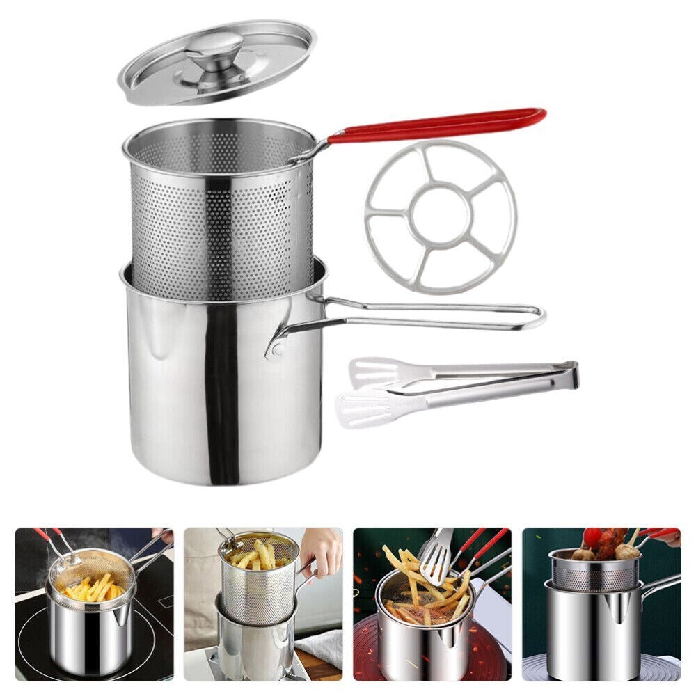 Deep Fryer Set 12cm Stainless Steel Frying Basket Pan Kitchen Tong For Chip
