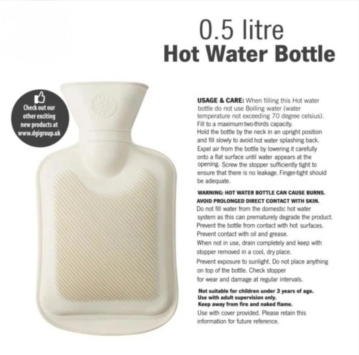 Large 2L Natural Rubber Hot Water Bottle With Warm Faux Fur Fleece Knitted Cover