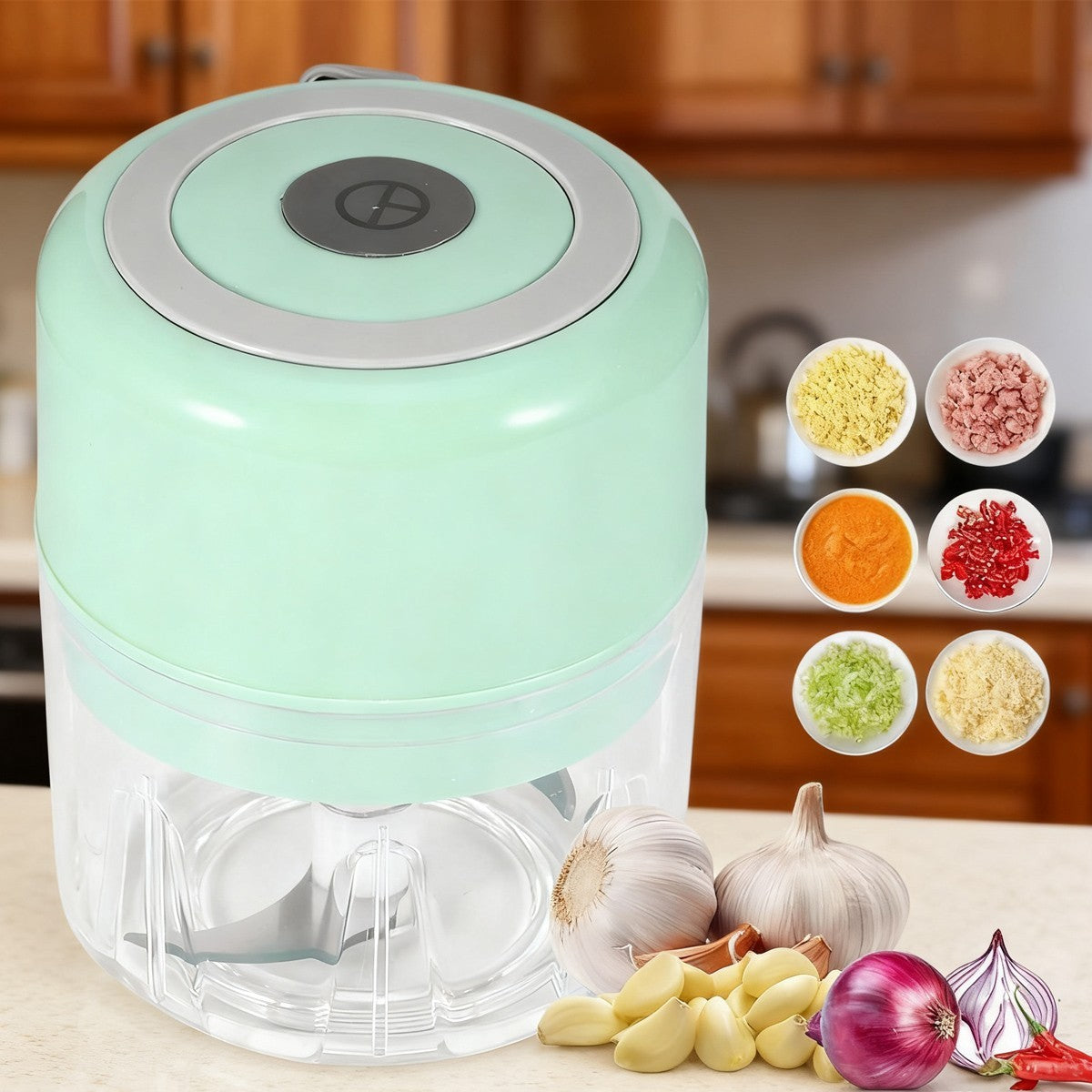 Mini Food Chopper Electric Garlic Mincer Vegetable Cutter 250ml Kitchen Green UK
