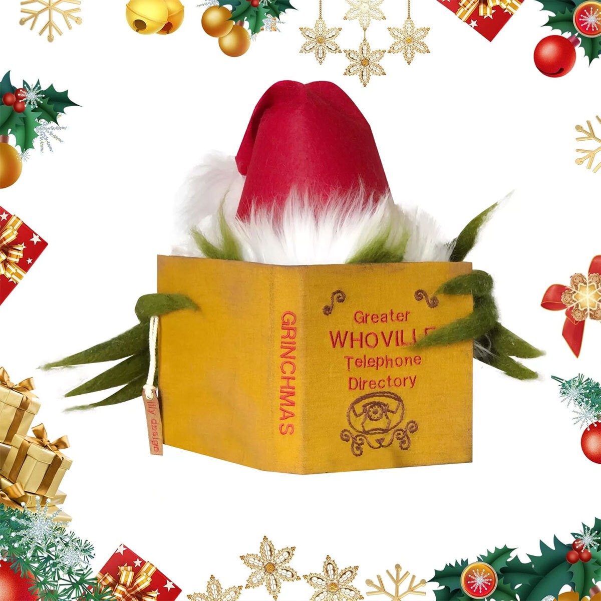 Topper Funny Grinch Hiding Behind Book Treetop Christmas Decor Christmas Tree