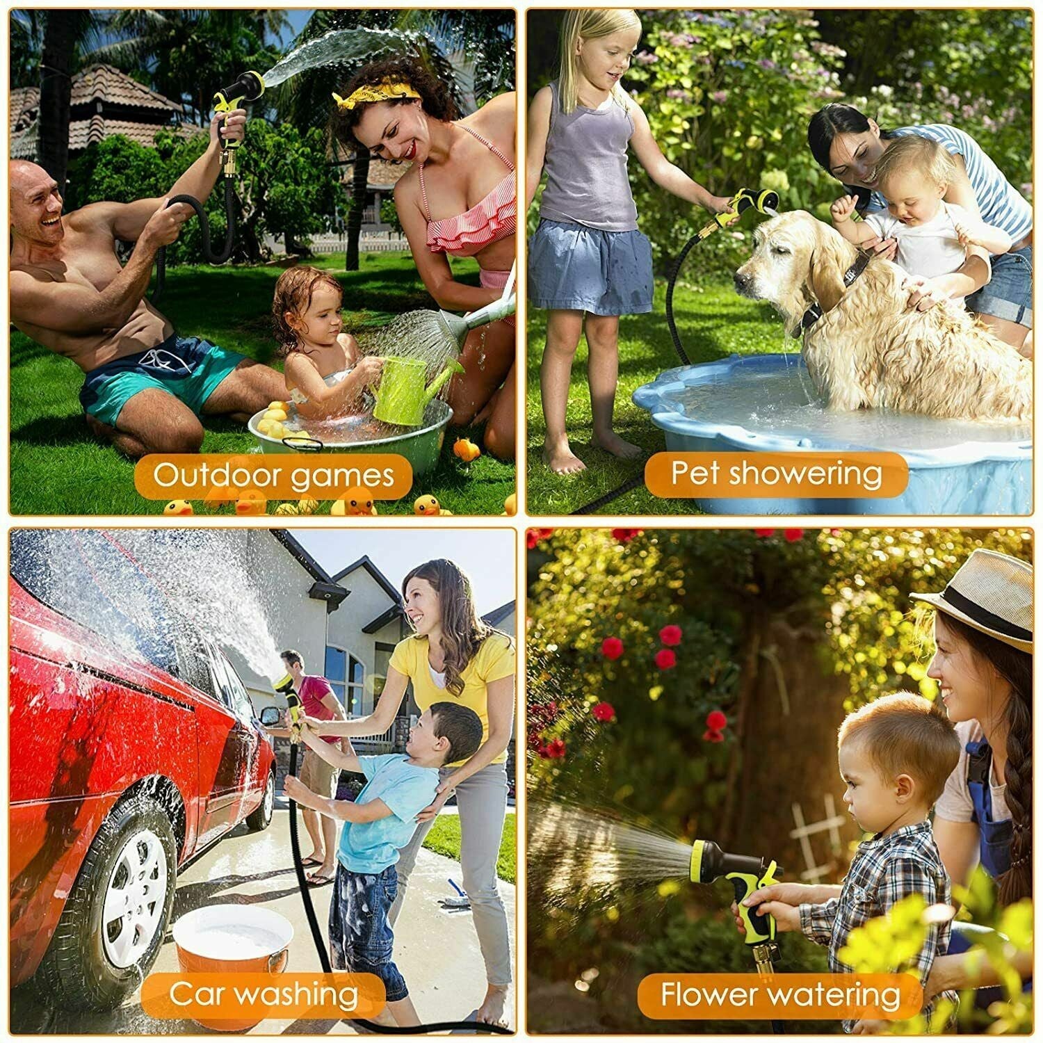 100FT 30M Expandable Garden Hose Pipe 10 Spray Nozzle Flexible Water Hose UK