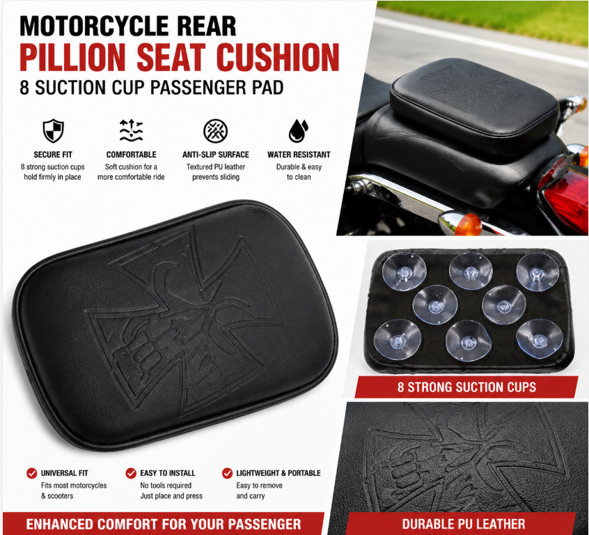 Motorcycle Rear Pillion Seat Mat 8 Suction Cup Passenger Cushion Pad