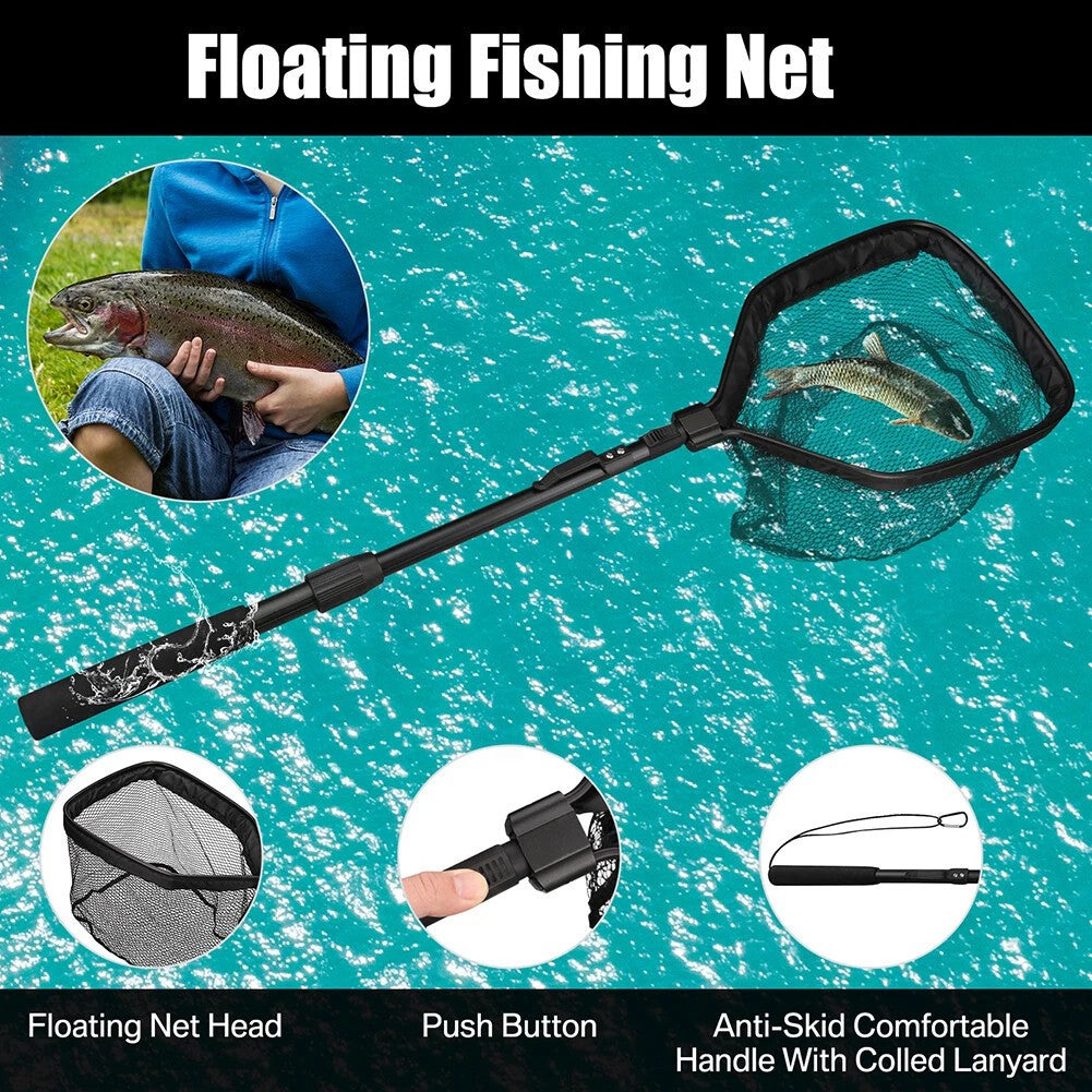 2pcs Rubber Coated Landing Net Telescopic Foldable Floating Fishing Net Trout