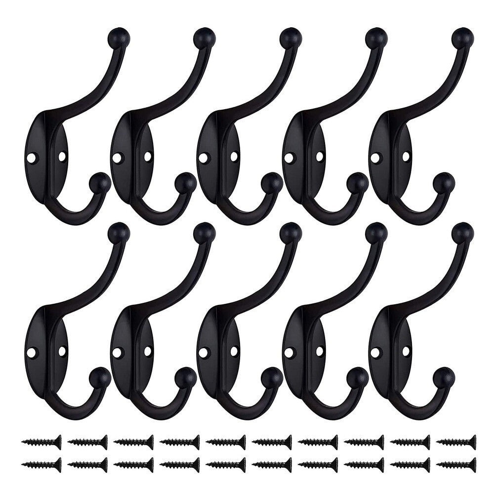 10 x Classic Antique Industrial Style Double Coat Hooks Vintage Cast Iron Hanger