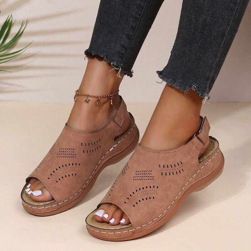 Womens Ladies Casual Comfy Sandals Low Wedge Shoes Mules Flat Flip Flops UK