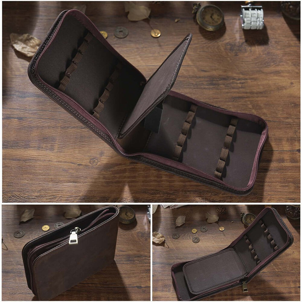 Genuine Leather 12 Slots Fountain Pen Case Stationery Pen Storage Bag Organizer