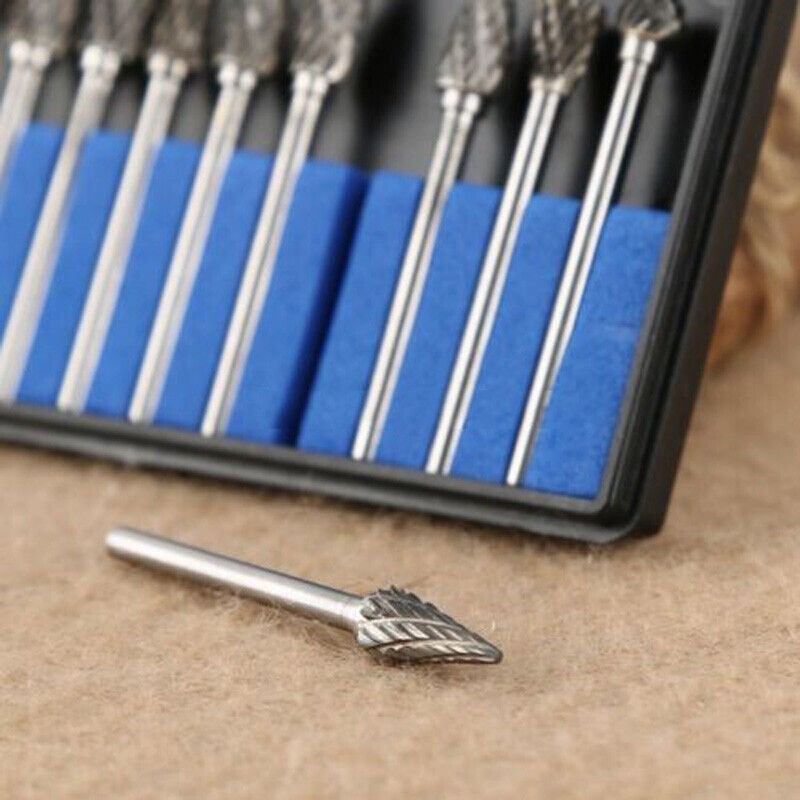 10x 6mm Tungsten Carbide Point Burr Die Grinder Shank Rotary Drill Bits Pack Kit