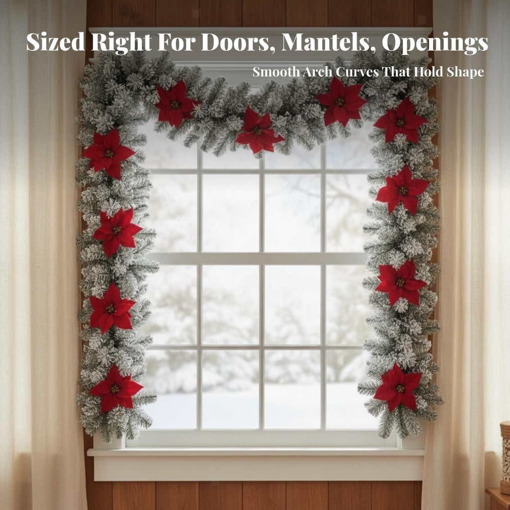 Fir Garland with Poinsettias Winter Decorations Flexible for Mantel