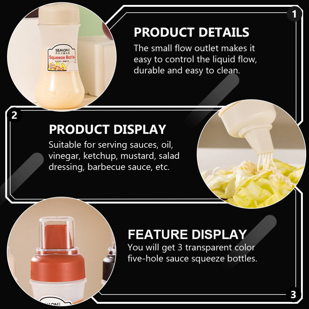 3 Pcs 350ml Plastic Squeeze Bottles For Oil Sauce Condiment Dispense