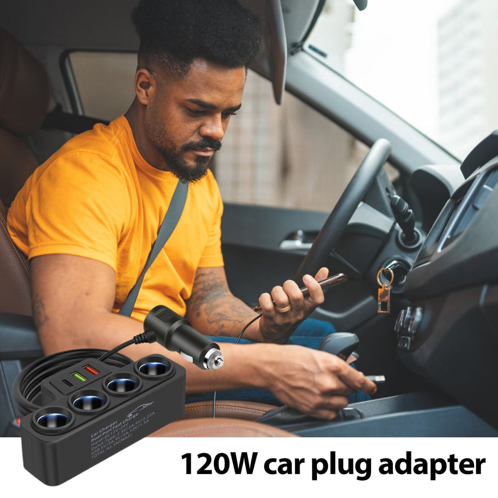 4 Way Multi Socket Car Cigarette Lighter Splitter USB Charger Adapter 12V 24V UK