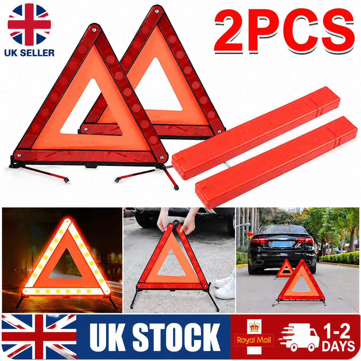 Warning Triangle X 2 Large Reflective Car Breakdown Hazard Road EU Emergency