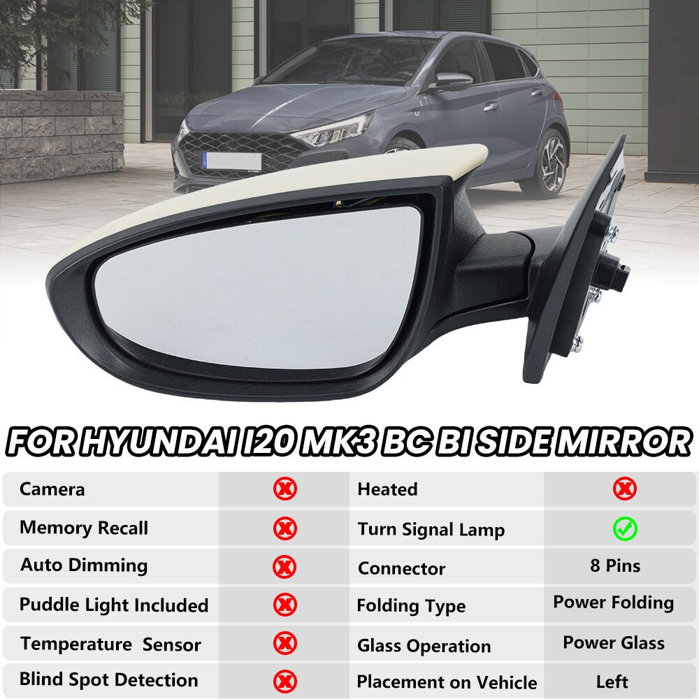 Left Door Wing Mirror For Hyundai i20 MK3 2020-2024 Primed White Power Passenger