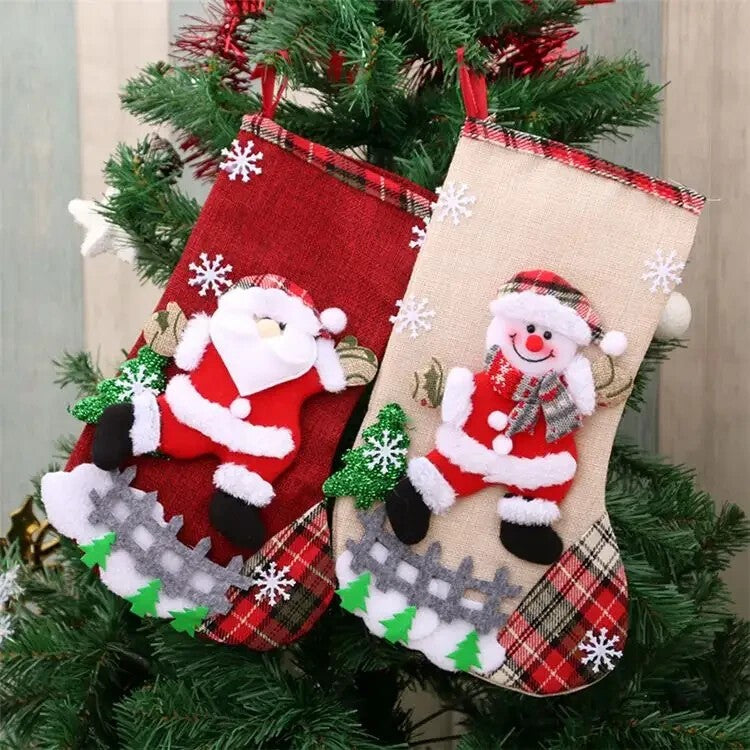 4x Jute Hessian Christmas Stocking Santa Sock Sack Xmas Gift Bag Tree Decoration