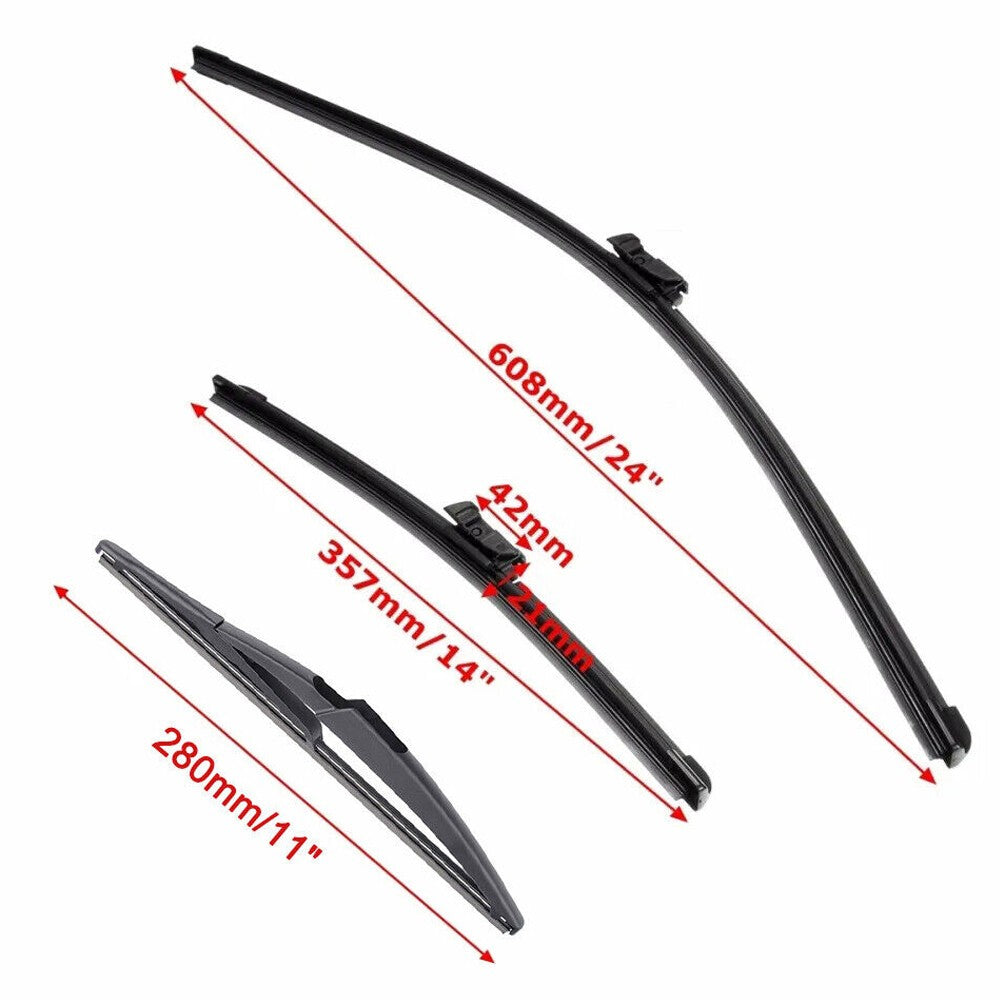 2Set 24" 14" 11" Front Rear Windscreen Wiper Blades Set For Fiat 500 Ford KA UK