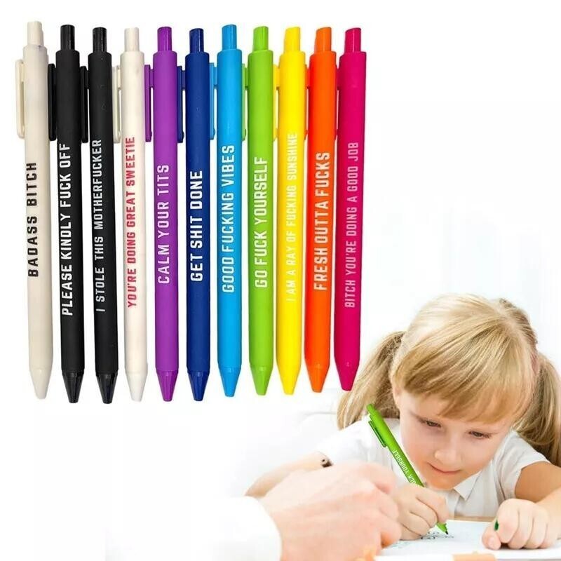 11PCS Funny Pens Swear Word Black Ink Writing Pen Funny Diary Gift Pen Set