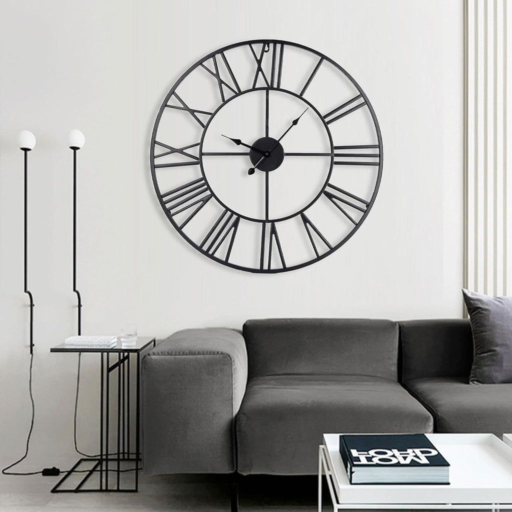 Large Outdoor Garden Wall Clock 40cm Big Open Face Metal Roman Numerals Giant