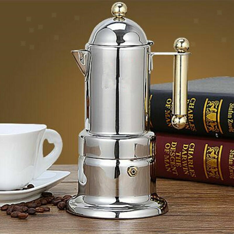 Stovetop Moka Pot - Steel 4Cup Induction Espresso Coffee Maker