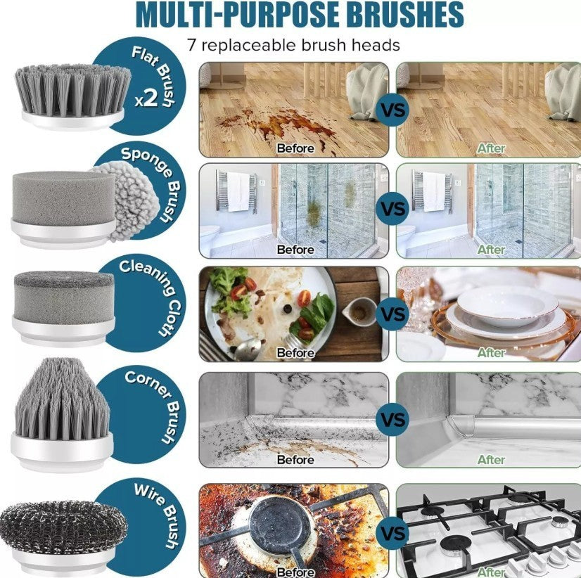 Cordless Electric Spin Scrubber Powerful Turbo Scrub Cleaning Brush Rechargeable