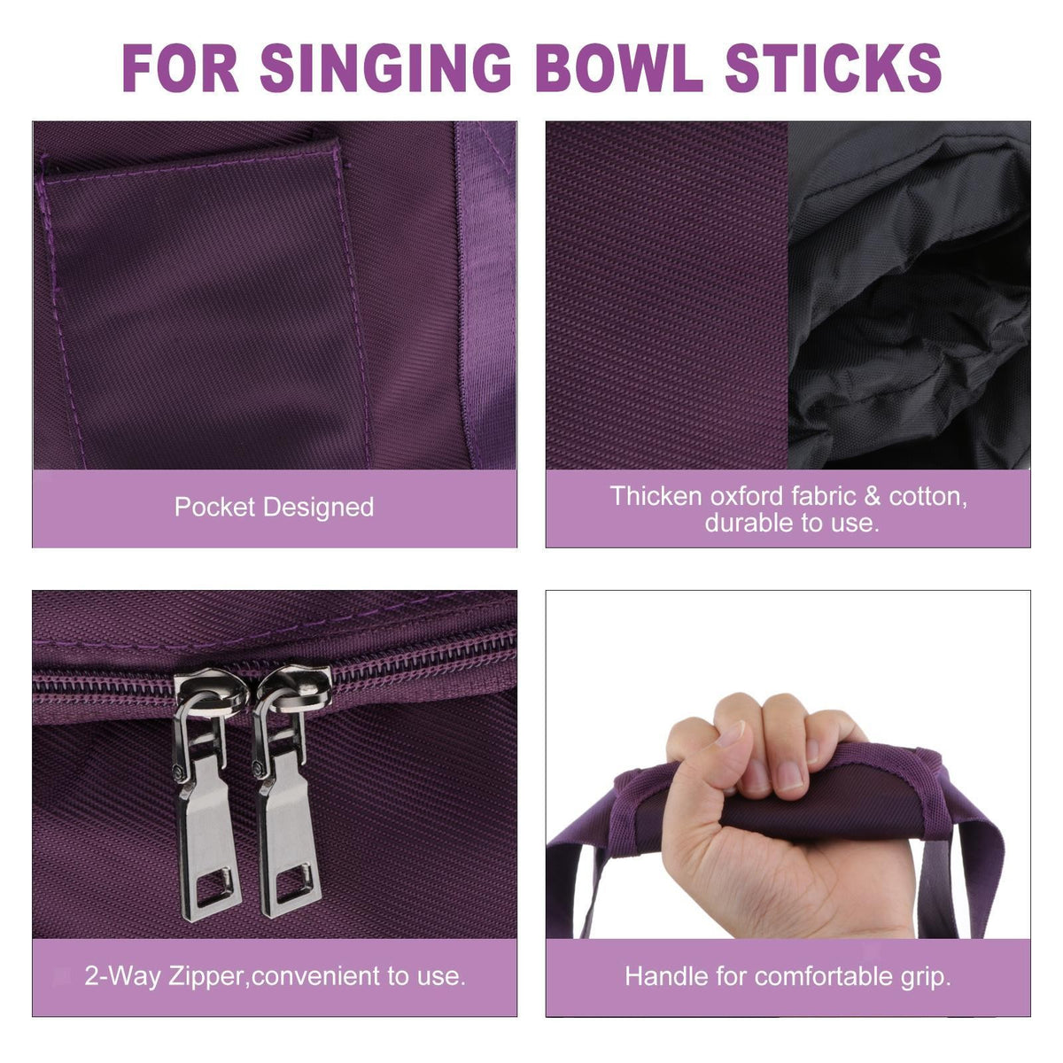 Thicken Carrier Case Bag for Crystal Singing Bowl Storage 8inch Purple