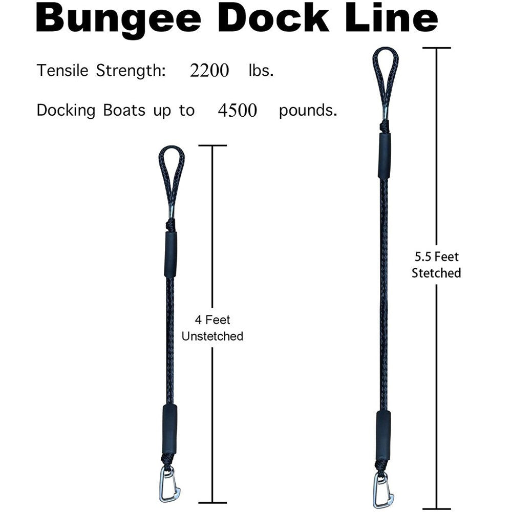 2pcs 4ft Bungee Dock Lines with Hook For Boat Jet ski Pontoon Kayak Watercraft