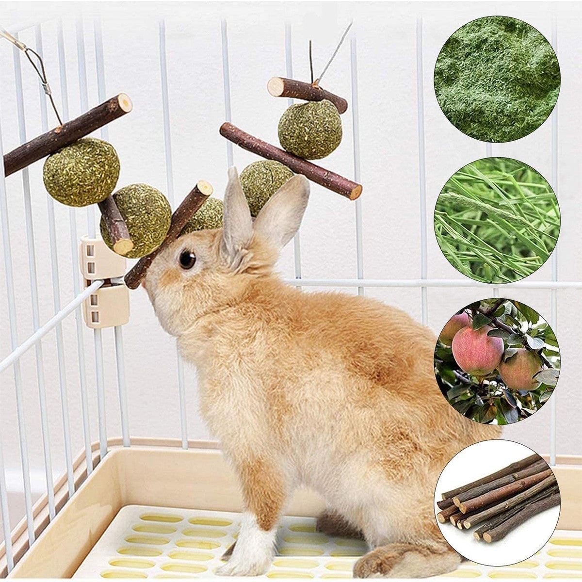 16Pcs Chew Toys Set for Small Animal Rabbit Teeth Care and Exercise Natural Wood
