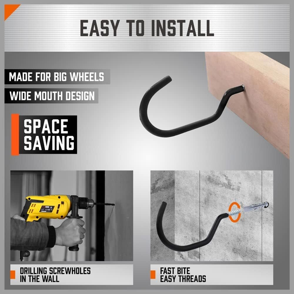 6pc Tool Hooks & Screws Garage Garden Shed Wall Bike Hanging Storage Max 100 LBS