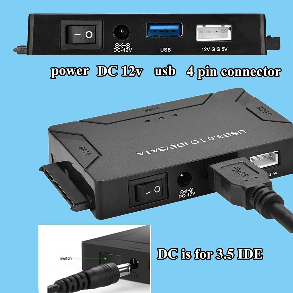 Hard Drive Reader IDE SATA to USB 3.0 Adapter External Converter Kit with Power
