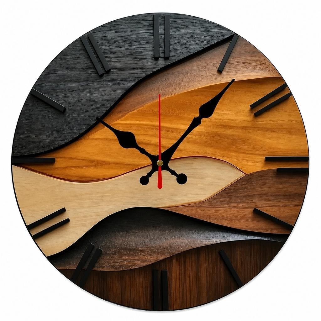 Modern Nordic Wooden Wall Clock Silent Quartz Movement 25cm Round Wall Clock