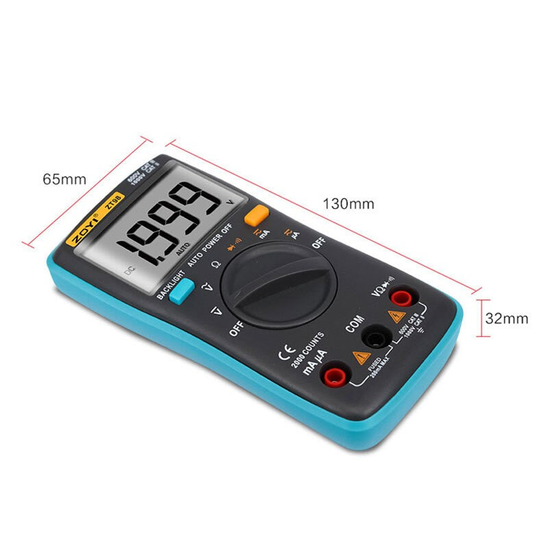 Digital Multimeter Large Screen Fluke Portable Voltmeter Ammeter Meter AC/DC