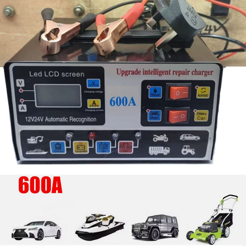 600A HEAVY DUTY AUTOMATIC CAR BATTERY CHARGER 12V/24V SMART PULSE REPAIR TRICKLE